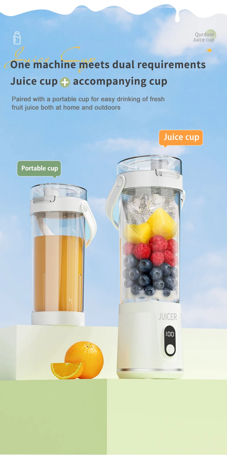 Portable Electric Juicer Double Cup Multifunction Usb Fruit Mixers Juicers Blender Fruit Juicer Cup Food Milkshake Juice Maker