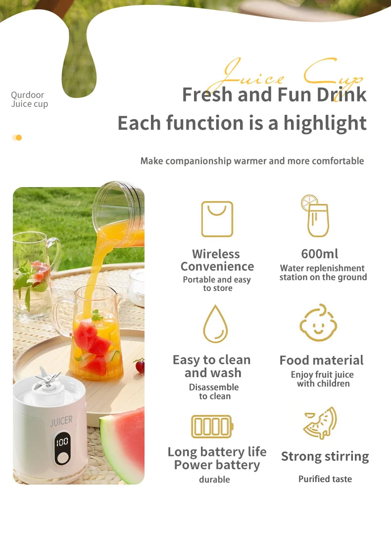 Portable Electric Juicer Double Cup Multifunction Usb Fruit Mixers Juicers Blender Fruit Juicer Cup Food Milkshake Juice Maker